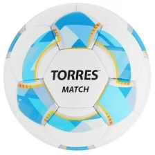 TORRES Мяч футбольный TORRES Match, размер 4, 32 панели, PU, 4 подкладочных слоя, ручная сшивка, цвет белый/синий/жёлтый